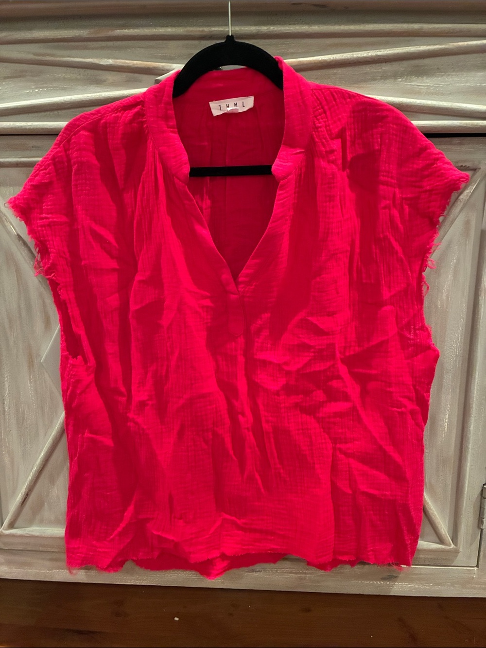 Red V-Neck Cap Sleeve Top